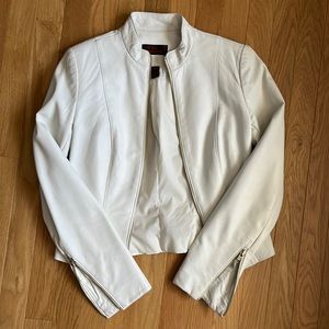 White Danier Fitted Authentic Leather Jacket in Petite